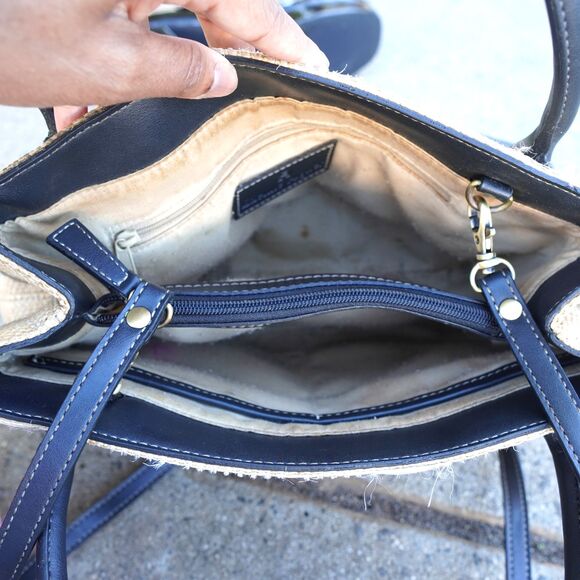 Vintage Etienne Aigner Raffia Straw Bag Black Leather Trim Crossbody Handbag - Picture 9 of 10